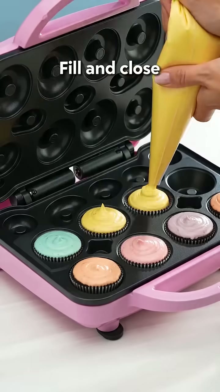 Pour in the batter and close the latching lid