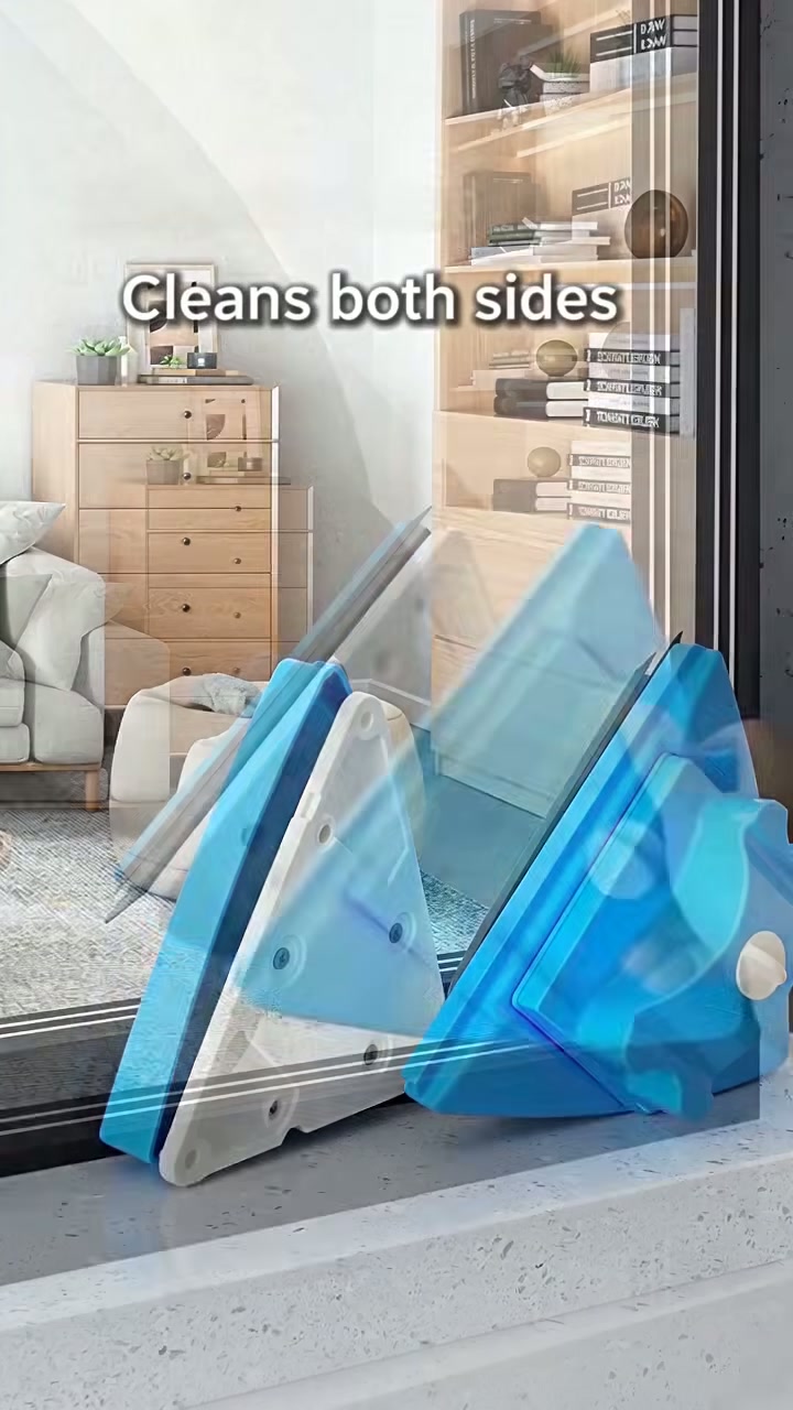 Two magnetic halves clean the inside and outside pane at once