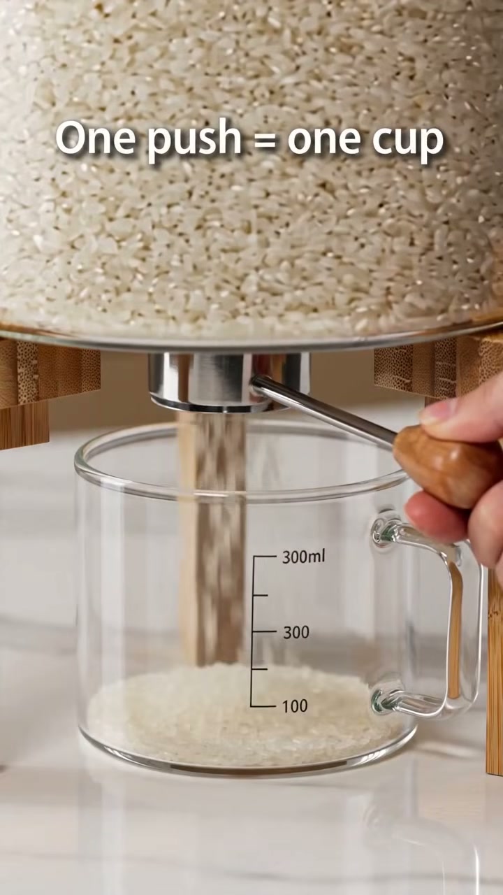 One push releases a measured cup straight into the jug