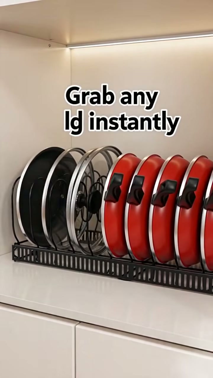 Grab any lid in one reach — nothing stacked or crashing