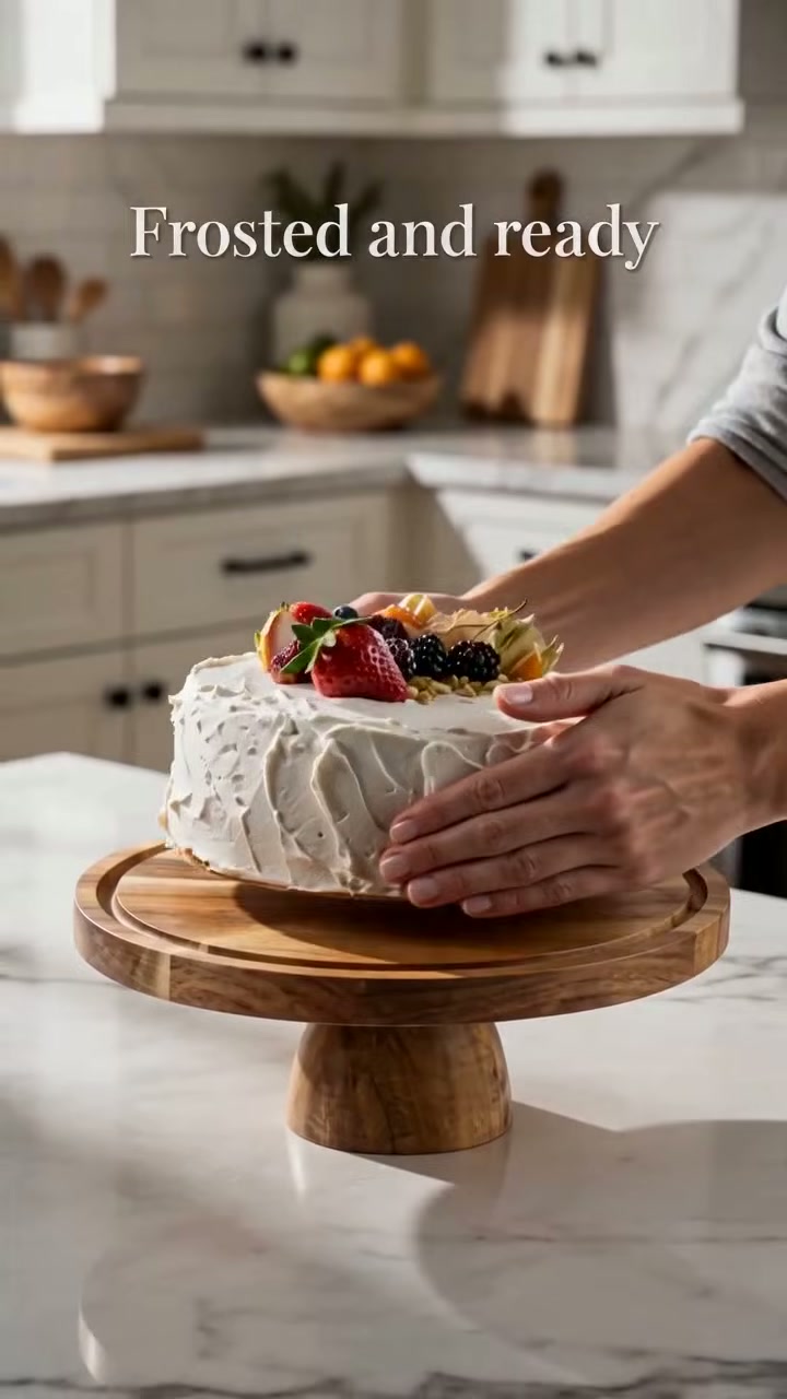 Set your frosted cake on the stand and cover it