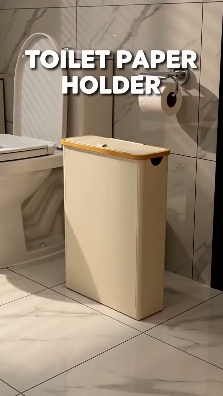 A freestanding holder that stores and dispenses loo rolls