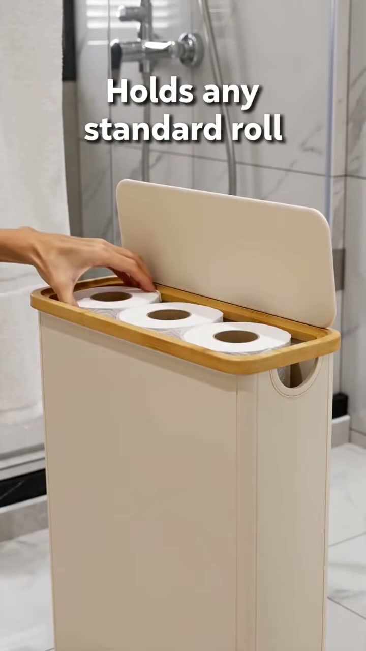 Lift the bamboo lid — it stacks a whole pack of spares inside