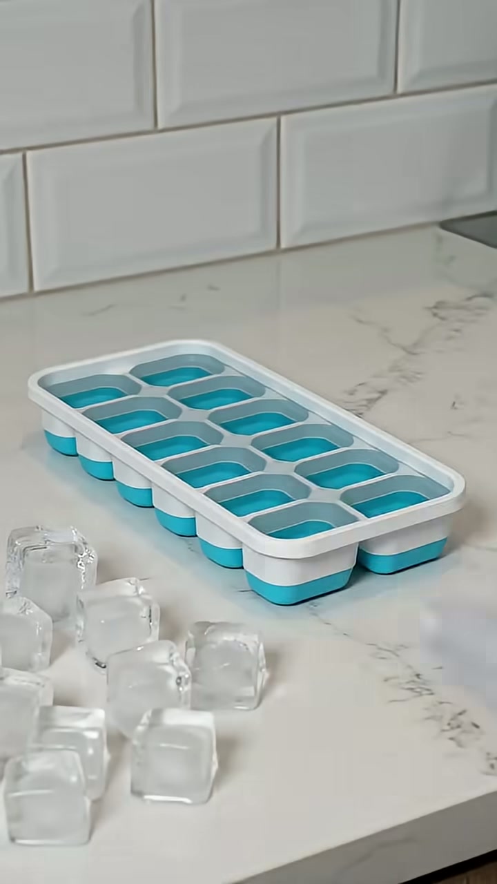 Flexible silicone tray releases a full batch of clean cubes