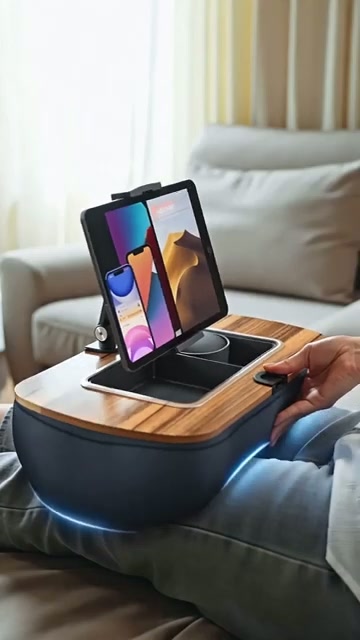 Tablet and phone mounted hands-free on the lap tray