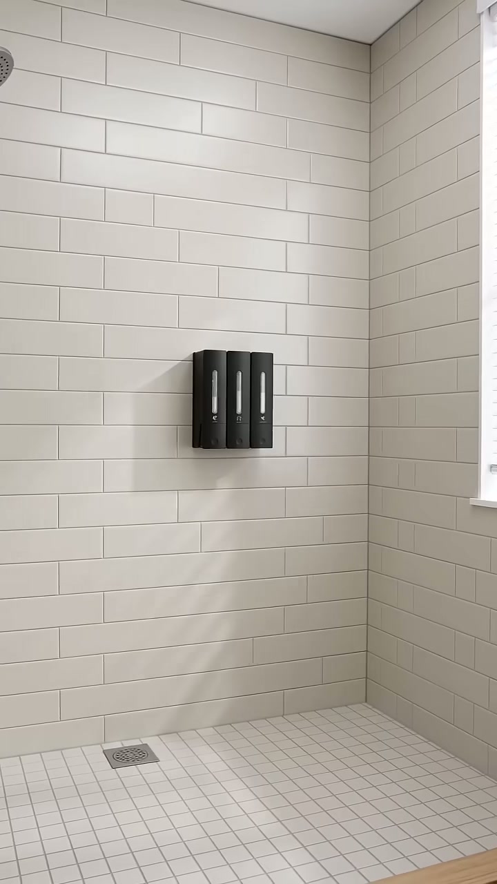 Clears the shelf of bottles for a clean shower wall