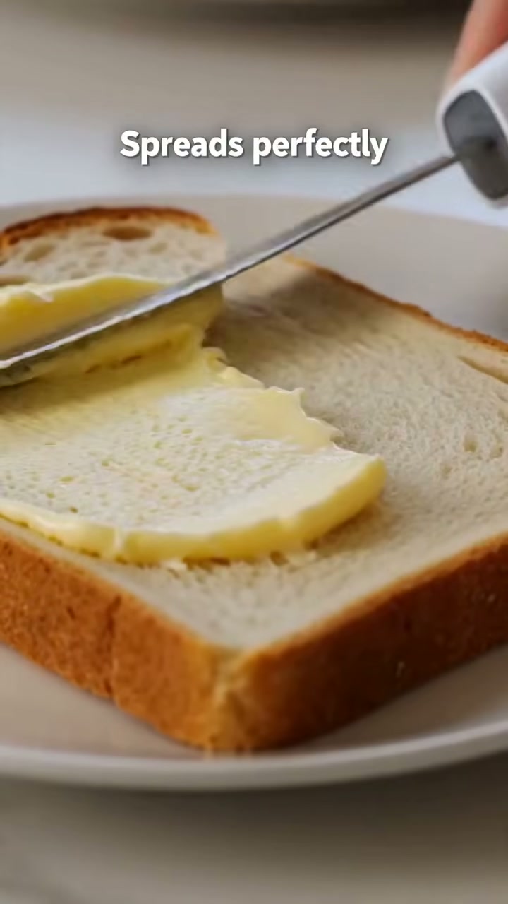 Then spreads a thin, even layer without tearing the bread